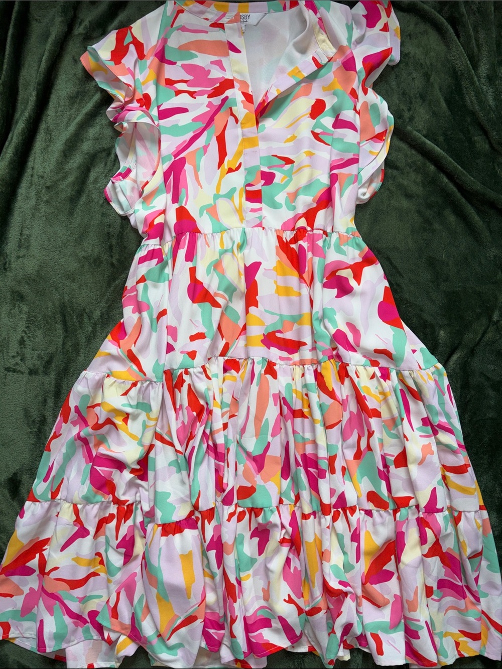 CROSBY by Mollie Burch Multicolor Abstract Button-Front Ruffle Dress